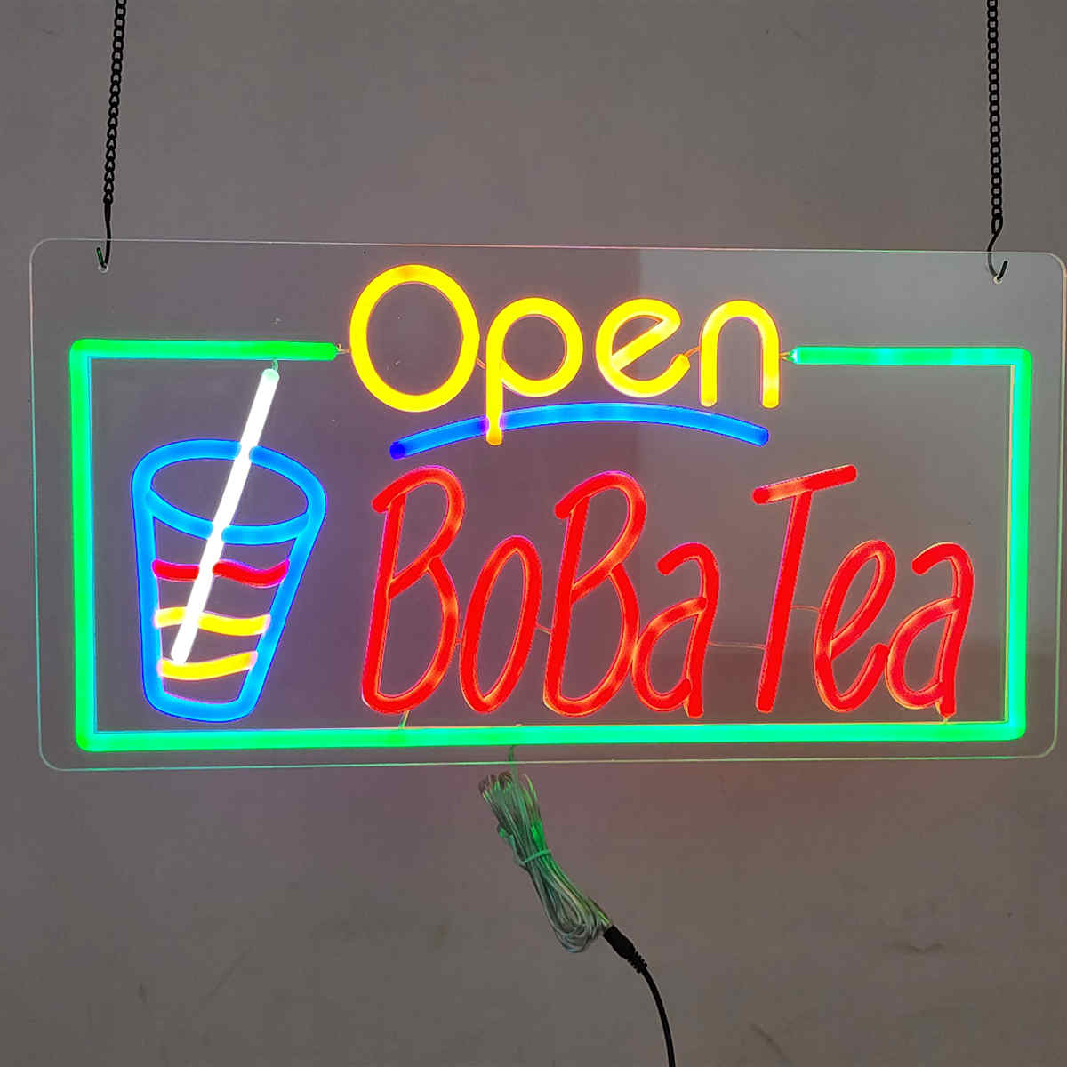 Open boba tea led neon sign