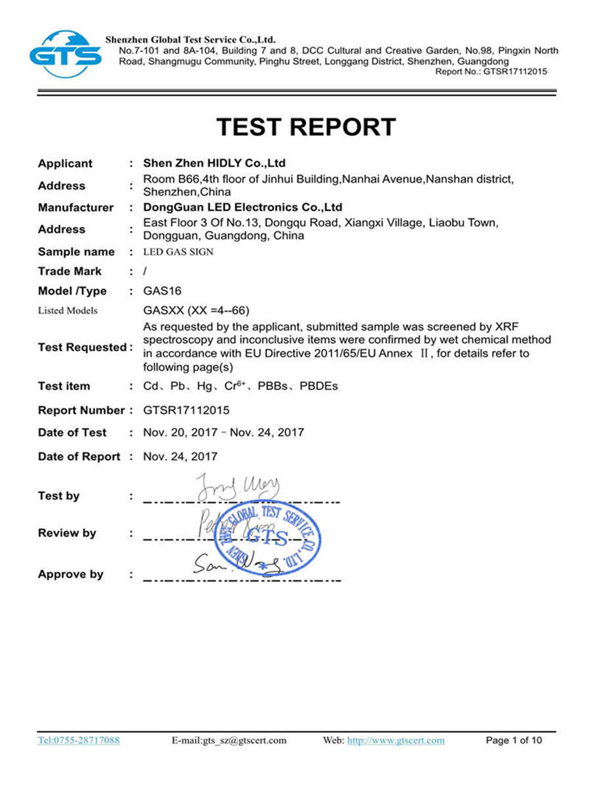 led petrol signs certificate